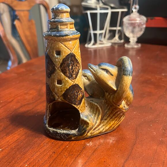 Vintage Dolphine and Lighthouse Tea light holder Candle Holder Nautical Ocean - Picture 3 of 6